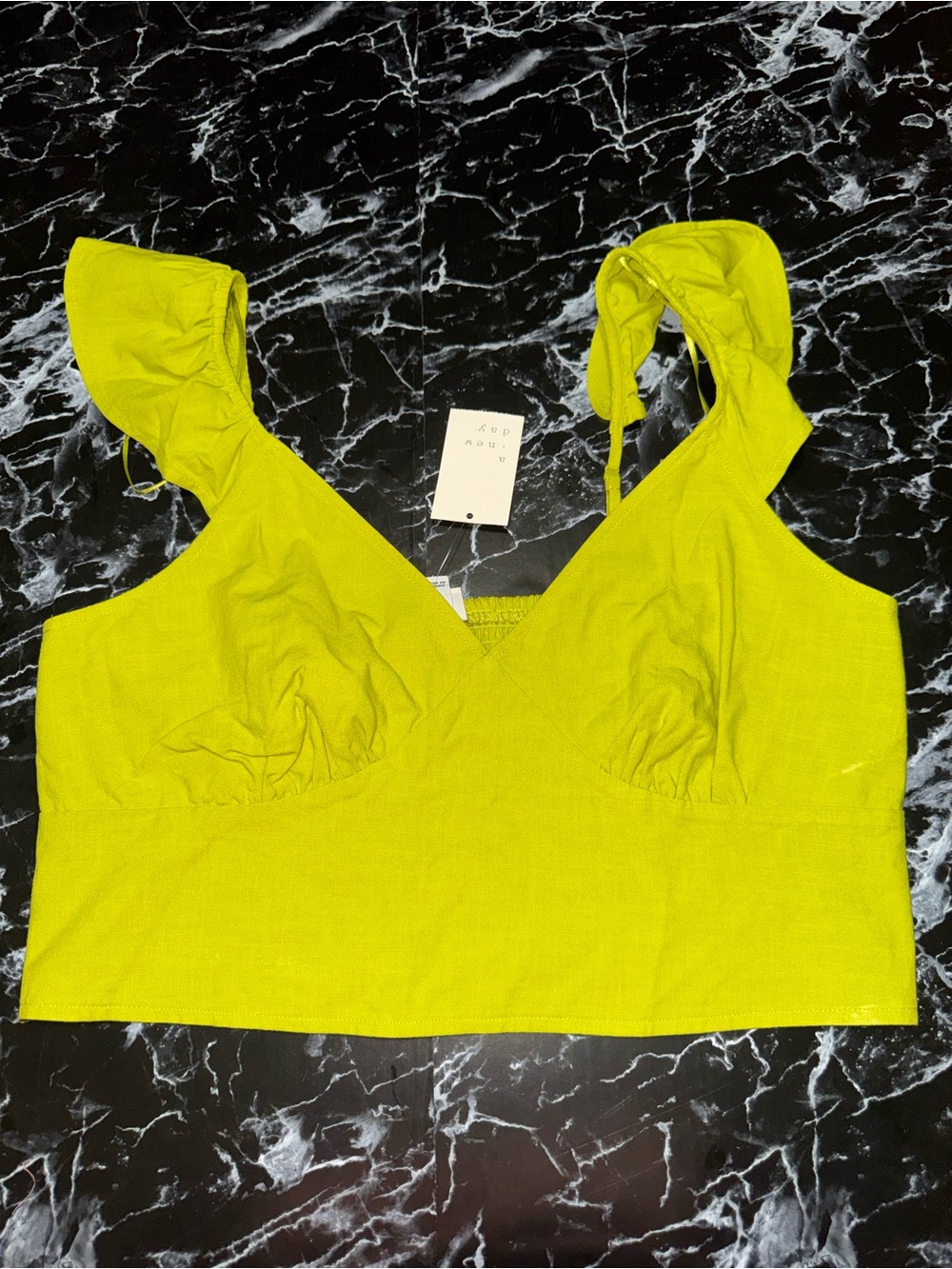 a new day Lime Green Ruffle Strap Crop Top